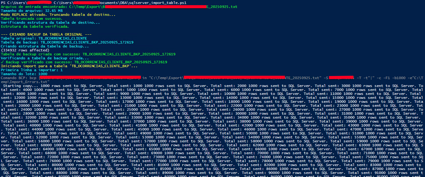 SQL Server: PowerShell export and import with BCP